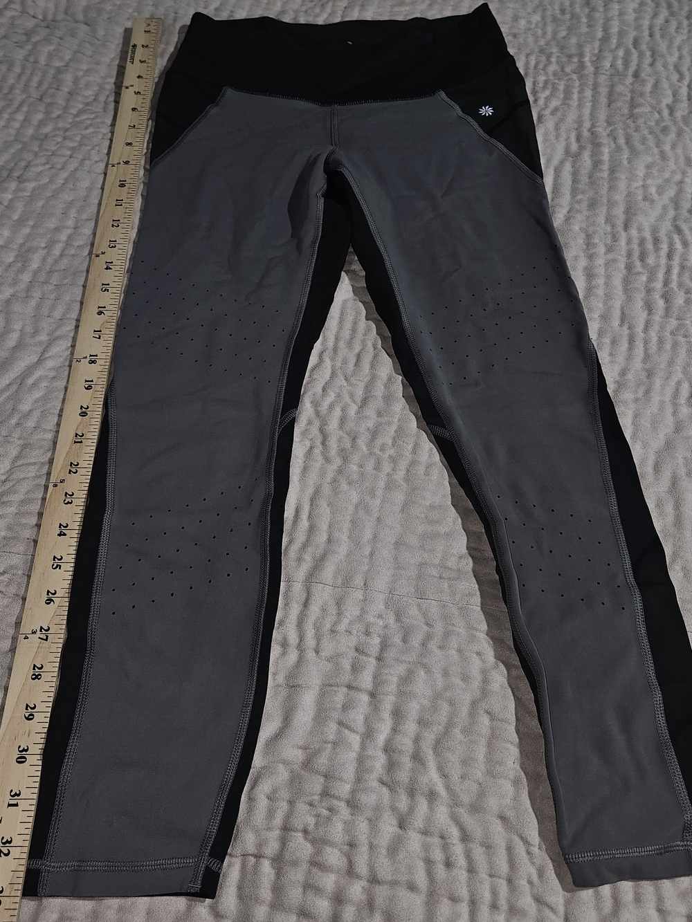 Athleta Grey and Black Performance Jeggings with Perforated Panels
